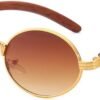 Carsbyvictor Sunglasses Oval Sunglasses for Men Women Classic Vintage Imitation Wood Small Round Black Sunglasses