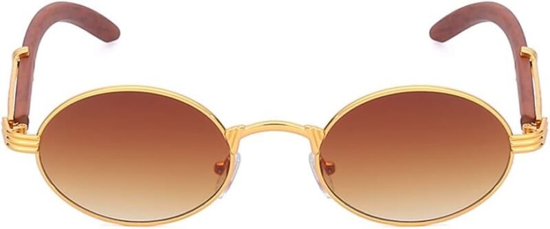 Carsbyvictor Sunglasses Oval Sunglasses for Men Women Classic Vintage Imitation Wood Small Round Black Sunglasses
