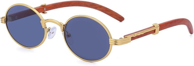 Carsbyvictor Sunglasses Oval Sunglasses for Men Women Classic Vintage Imitation Wood Small Round Black Sunglasses
