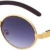 Carsbyvictor Sunglasses Oval Sunglasses for Men Women Classic Vintage Imitation Wood Small Round Black Sunglasses