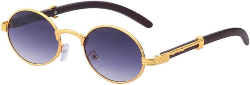 Carsbyvictor Sunglasses Oval Sunglasses for Men Women Classic Vintage Imitation Wood Small Round Black Sunglasses