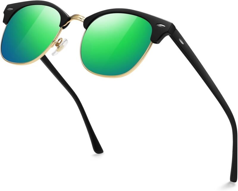 Carsbyvictor Sunglasses Browline Semi Rimless Polarized Sunglasses for Men Women Classic Trendy Driving Sun Glasses UV Protection