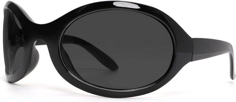 Carsbyvictor Sunglasses Oversized Oval Fashion Sunglasses for Women Men Wrap Around Classic Oval Black Sun Glasses Ladies Shades