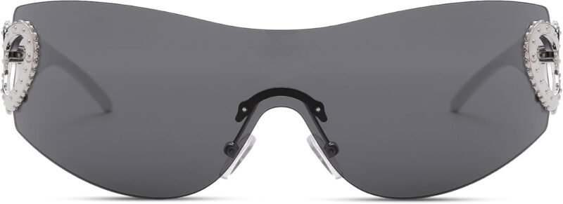 Carsbyvictor Sunglasses Wraparound Pro Wrap Around Rimless Sunglasses Women Men, Oversized Fashion Futuristic Sun Glasses Cool Shade 2000S Trendy