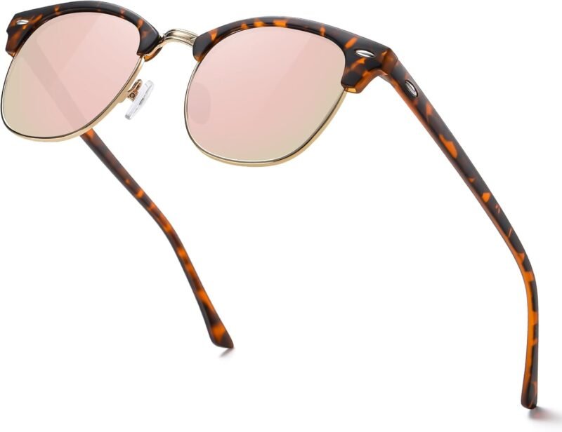 Carsbyvictor Sunglasses Browline Semi Rimless Polarized Sunglasses for Men Women Classic Trendy Driving Sun Glasses UV Protection