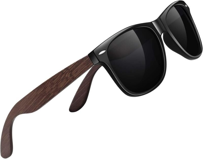 Carsbyvictor Sunglasses Polarized Sunglasses Wayfarerfor Men Women with Wood Temples,Retro Dark Lenses Driving Fishing UV400 Protection