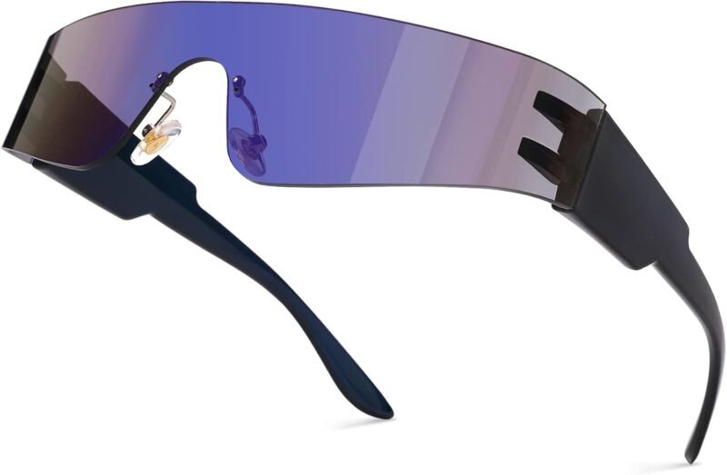 51EBUTIHi3L._AC_SL1500 Carsbyvictor Sunglasses Wraparound Y2K Rimless Futuristic Wrap Around Sunglasses Women Men, Trendy Cyberpunk Visor Sunglasses Monoblock Cyclops Shades