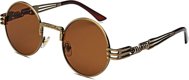 Carsbyvictor Sunglasses Round  Round Steampunk Sunglasses Circle Lennon Hippie Glasses Metal Frame 100% UV Blocking Lens