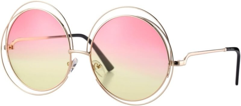 Carsbyvictor Sunglasses Round Pro Women’s Double Circle Metal Wire Frame Oversized Round Sunglasses