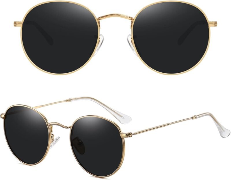Carsbyvictor Sunglasses Round Polarized Sunglasses for Women Men Classic Retro Metal Frame Sun Glasses UV Protection