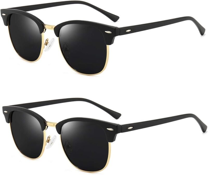 Carsbyvictor Sunglasses Browline Polarized Browline Sunglasses Classic Semi-Rimless Frame Retro Brand Sunglasses for Men and Women UV 400