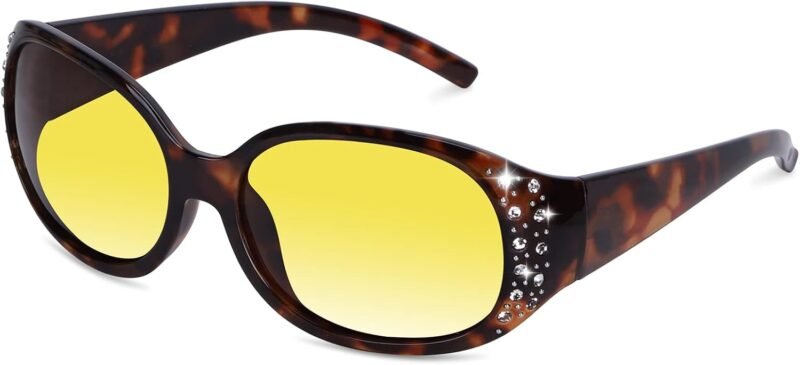 Carsbyvictor Sunglasses Oval Sunglasses for Women, Rhinestone Wrap Around Sunglasses with UV400 Protection