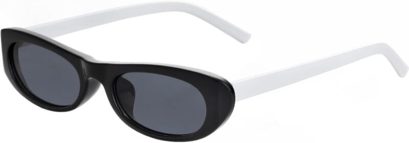 Carsbyvictor Sunglasses Oval Narrow Cat Eye Sunglasses for Women Men 90s Sun Glasses Womens Small Oval Sunglasses Black Shades