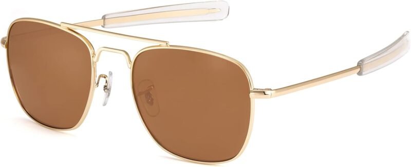 Carsbyvictor Sunglasses Mens Sunglasses Polarized 55mm Pilot Military Square Shades with Bayonet Temples