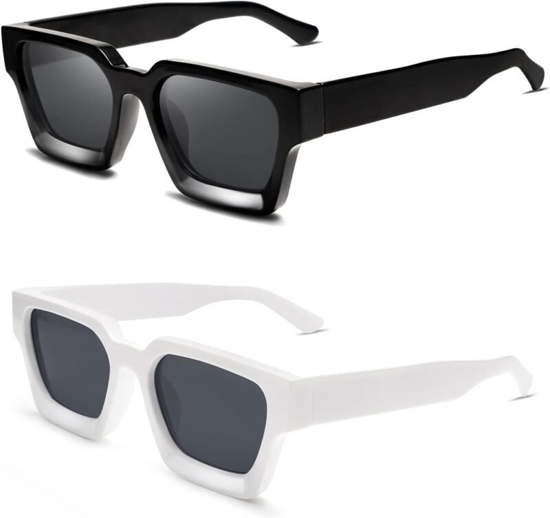 Carsbyvictor Sunglasses Square  Thick Square Sunglasses for Men Women Retro Chunky Rectangle Shades UV400 Protection VL9731