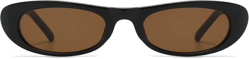 Carsbyvictor Sunglasses Oval Narrow Cat Eye Sunglasses for Women 90s  Oval  Womens Oval Sunglasses Fashion Small Black Shades