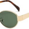 Carsbyvictor Sunglasses Oval Sunglasses for Women Men Fashion Luxury Metal Sun Glasses 90s Vintage Designer style (Gold/Brown)