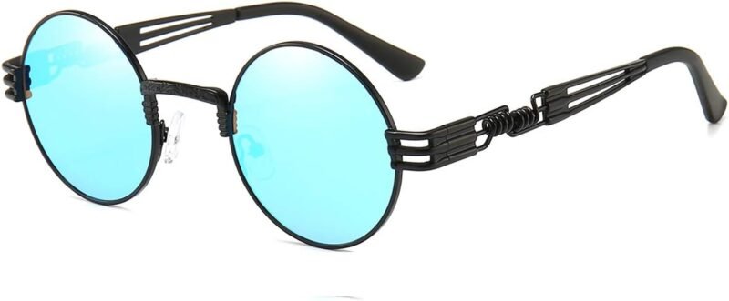 Carsbyvictor Sunglasses Round  Sunglasses Steampunk Metal Classic Frame Mirror Lens(C1:Black Lens+ Silver Frame)