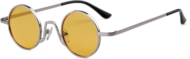 Carsbyvictor Sunglasses Round  Retro Small Round Sunglasses for Men Women Vintage Style Metal Frame