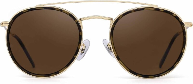 Carsbyvictor Sunglasses Round  Small Polarized Round Sunglasses for Women Vintage Double Bridge Frame