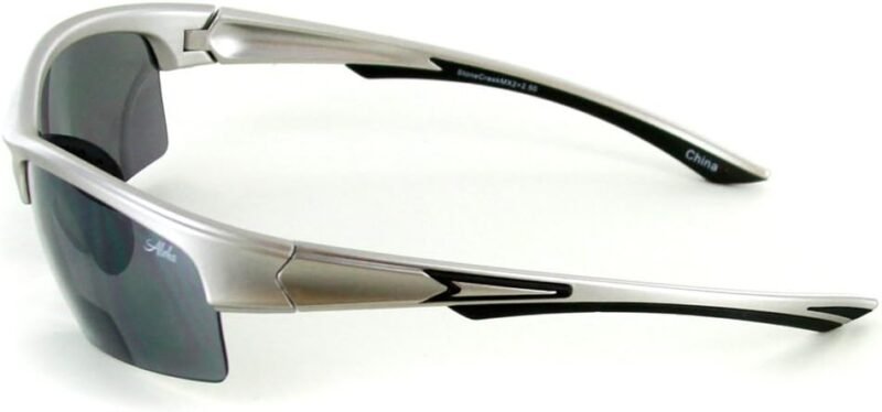 Carsbyvictor Sunglasses Wraparound  MX2″ Bifocal Sunglasses with Wrap-Around Sports Design and Mirror Lenses (Silver w/Smoke Lens +2.50)