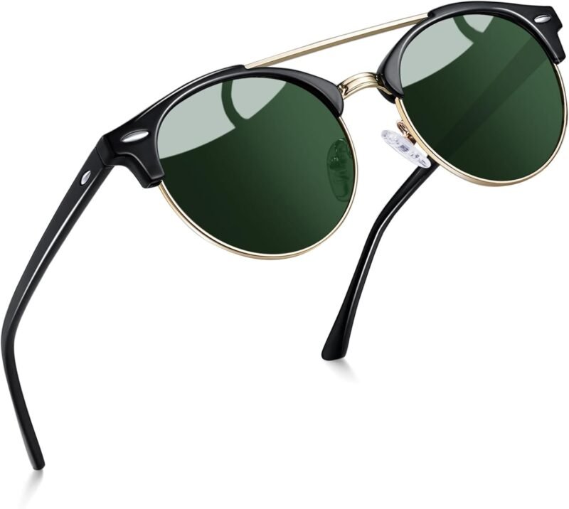 Carsbyvictor Sunglasses Round  Semi-Rimless Sunglasses Half Frame Sun Glasses Brownline Shades for Women Men UV400 Protection