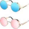 Carsbyvictor Sunglasses Round  Gothic Steampunk Sunglasses for Women Men Round Lens Metal Frame