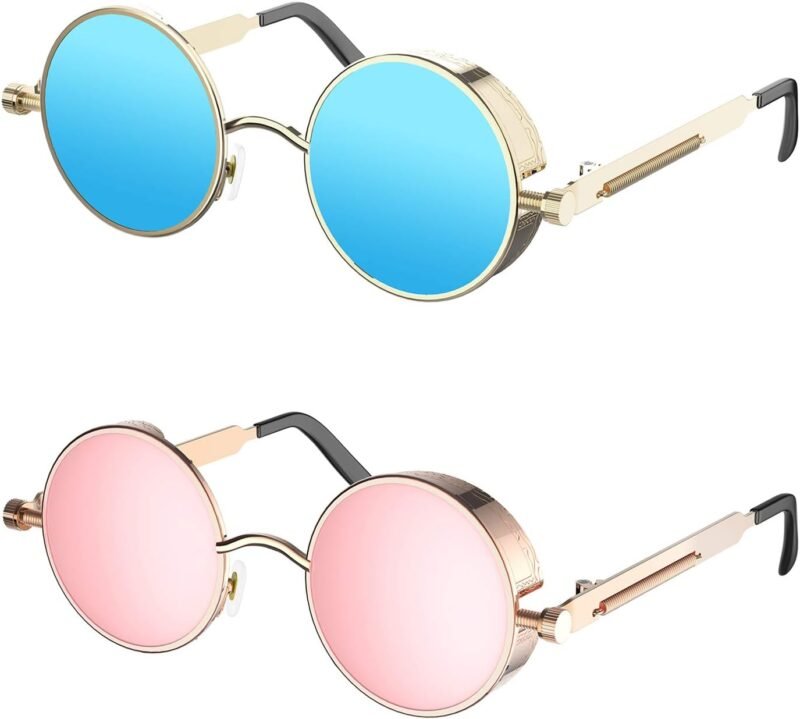 Carsbyvictor Sunglasses Round  Gothic Steampunk Sunglasses for Women Men Round Lens Metal Frame