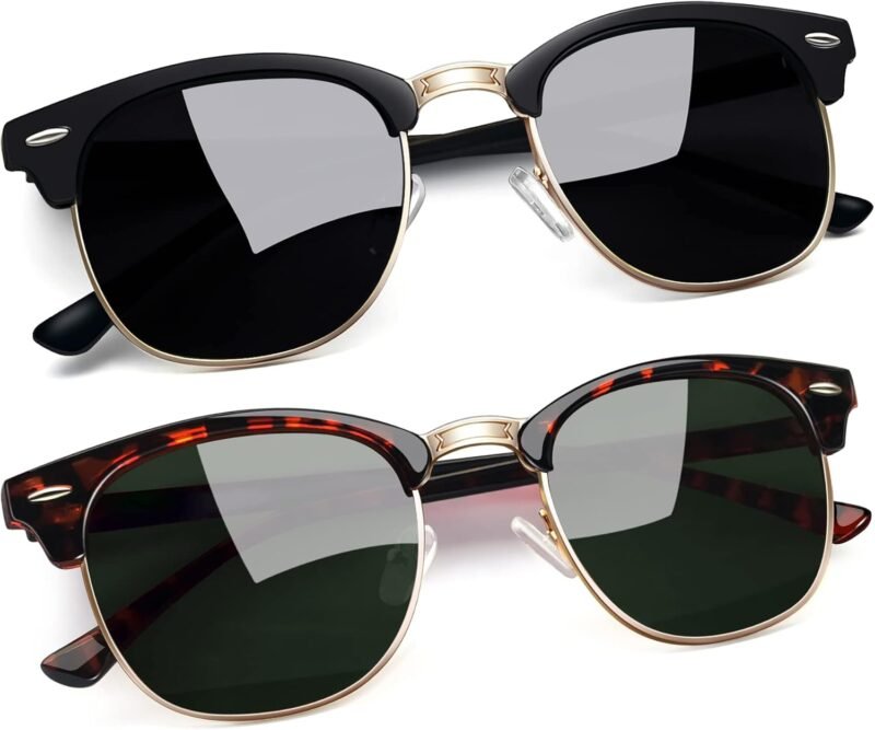 Carsbyvictor Sunglasses Round  Semi-Rimless Sunglasses Half Frame Sun Glasses Brownline Shades for Women Men UV400 Protection