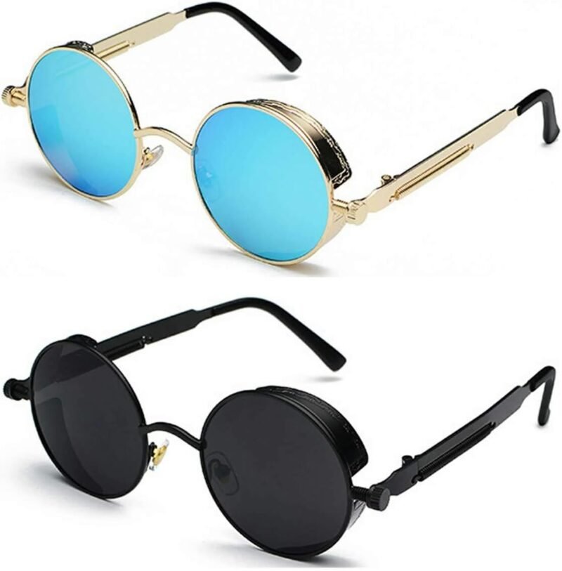 Carsbyvictor Sunglasses Round  Gothic Steampunk Sunglasses for Women Men Round Lens Metal Frame