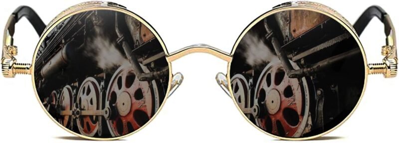 Carsbyvictor Sunglasses Round  Gothic Steampunk Round Polarized UV400 Protection Sunglasses Unisex Street Outdoor