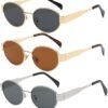 Carsbyvictor Sunglasses Oval Sunglasses for Women Men Fashion Luxury Metal Sun Glasses 90s Vintage Designer style (Gold/Brown)