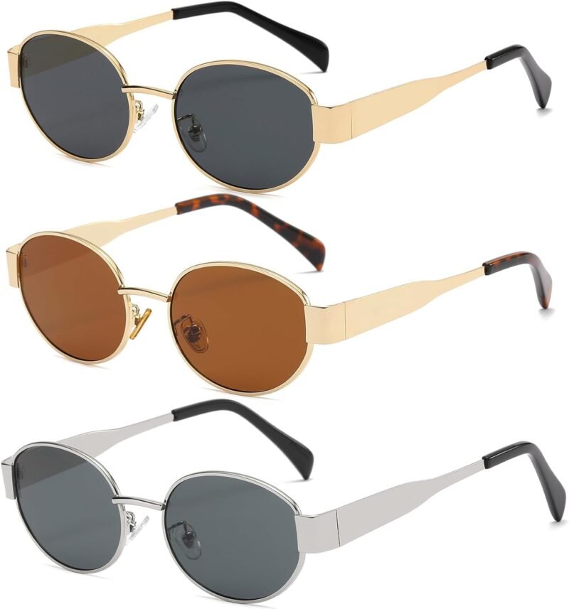 Carsbyvictor Sunglasses Oval Sunglasses for Women Men Fashion Luxury Metal Sun Glasses 90s Vintage Designer style (Gold/Brown)