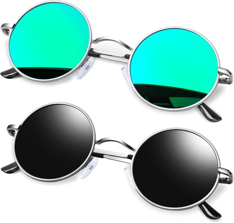 Carsbyvictor Sunglasses Round  Round Sunglasses for Women Men Polarized Circle Sun Glasses UV Blocking Gojo Satoru Cosplay (2 Pack)