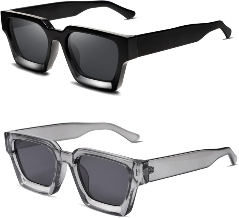 Carsbyvictor Sunglasses Square  Thick Square Sunglasses for Men Women Retro Chunky Rectangle Shades UV400 Protection VL9731