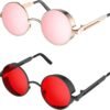 Carsbyvictor Sunglasses Round  Gothic Steampunk Sunglasses for Women Men Round Lens Metal Frame