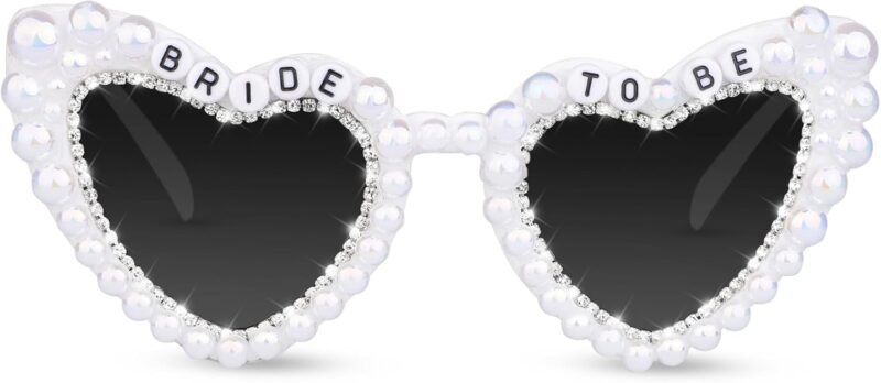 Carsbyvictor Sunglasses Cat EyeBride Sunglasses for Bachelorette White Heart Glasses for Bride to Be Gift, Bachelorette Accessories Party Favors