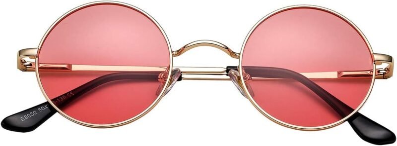 Carsbyvictor Sunglasses Round Circle Lennon Glasses Retro Round Polarized Sunglasses Hippie Style Small Circle Sun Glasses