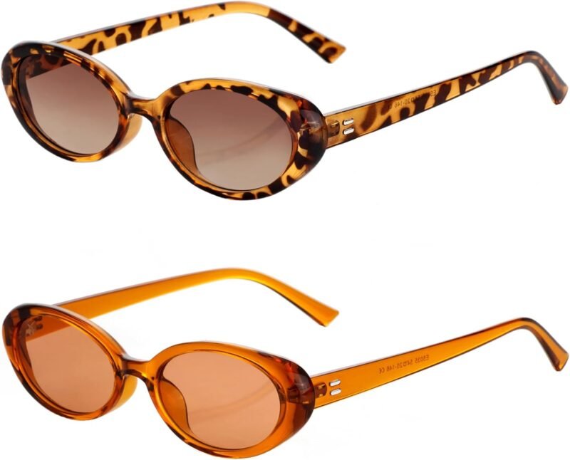 Carsbyvictor Sunglasses Vintage Small Oval Sunglasses for Women Men 90s Sunglasses Narrow Eyeglasses UV400 Protection 2 Pack