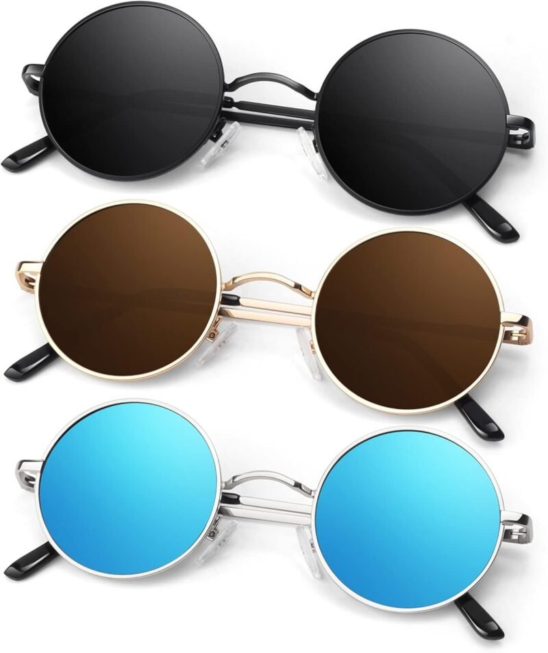 Carsbyvictor Sunglasses Round  Polarized Sunglasses Men Women,Retro Metal Hippie Shades with 100% UV Protection