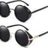 Carsbyvictor Sunglasses Round  Steampunk Vintage Retro Round Sunglasses Metal Circle Frame