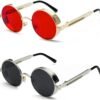 Carsbyvictor Sunglasses Round  Gothic Steampunk Sunglasses for Women Men Round Lens Metal Frame
