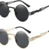 Carsbyvictor Sunglasses Round  Sunglasses Steampunk Metal Classic Frame Mirror Lens(C1:Black Lens+ Silver Frame)