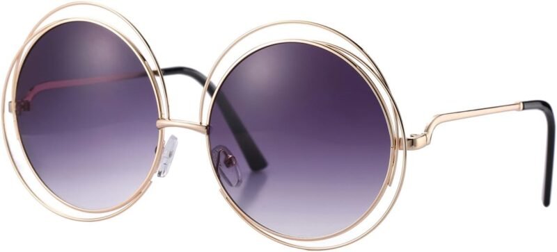 Carsbyvictor Sunglasses Round Pro Women’s Double Circle Metal Wire Frame Oversized Round Sunglasses