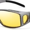 Carsbyvictor Sunglasses Wraparound Night Vision Glasses for Women Men, Fit Over Prescription Glasses with Anti Glare Yellow Lens