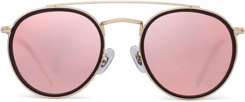 Carsbyvictor Sunglasses Round  Small Polarized Round Sunglasses for Women Vintage Double Bridge Frame
