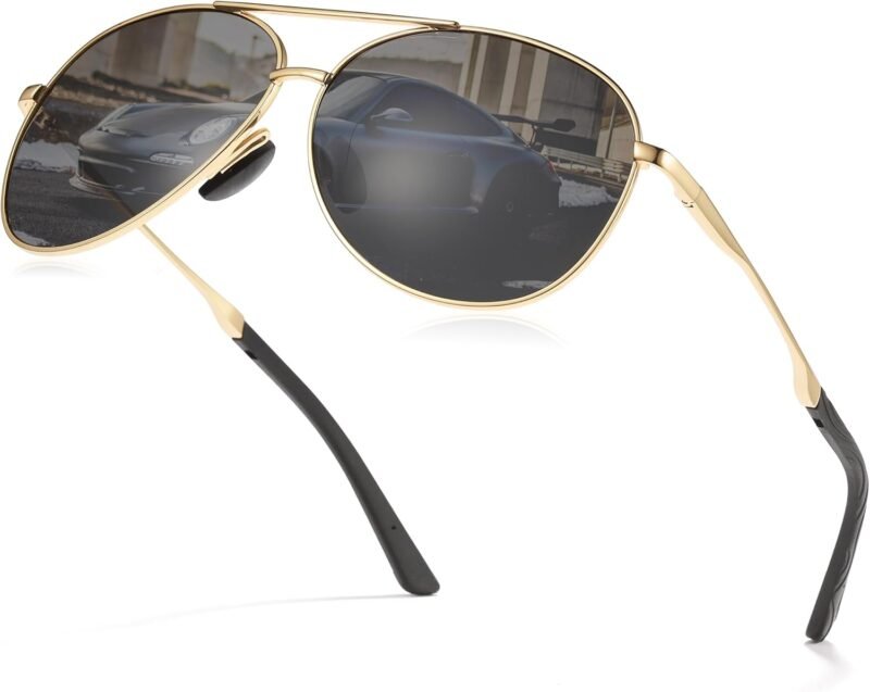 Carsbyvictor Sunglasses for Men Polarized UV Protection Trendy Metal Pilot Sunglasses for Driving Hiking Travel