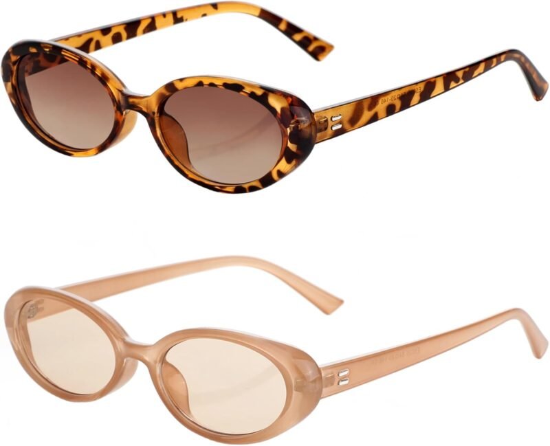 Carsbyvictor Sunglasses Vintage Small Oval Sunglasses for Women Men 90s Sunglasses Narrow Eyeglasses UV400 Protection 2 Pack