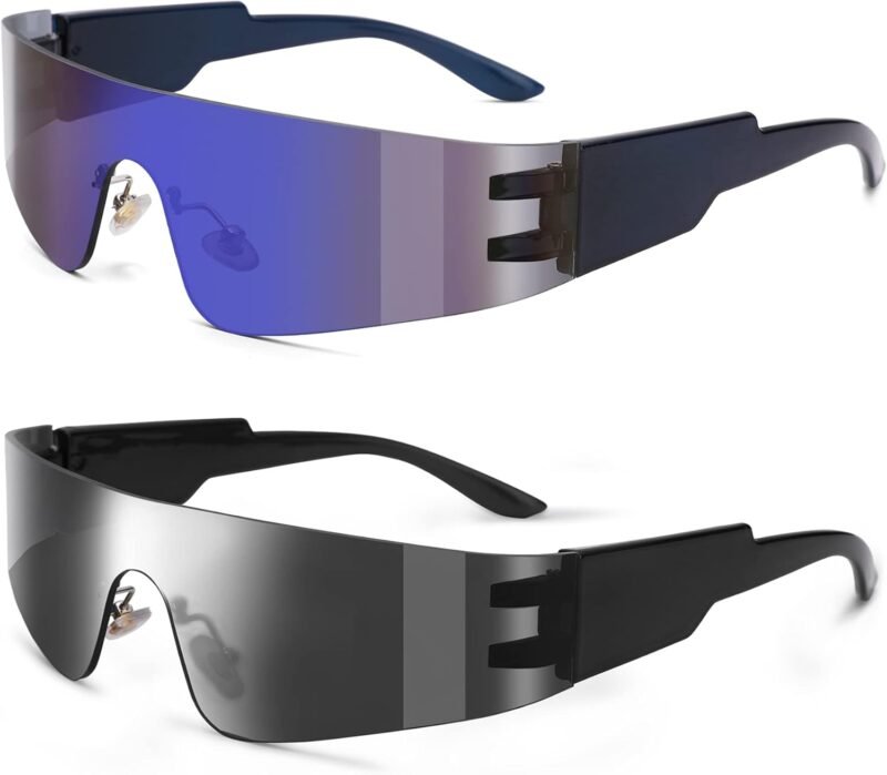 61JR50Se_fL._AC_SL1500 Carsbyvictor Sunglasses Wraparound Y2K Rimless Futuristic Wrap Around Sunglasses Women Men, Trendy Cyberpunk Visor Sunglasses Monoblock Cyclops Shades