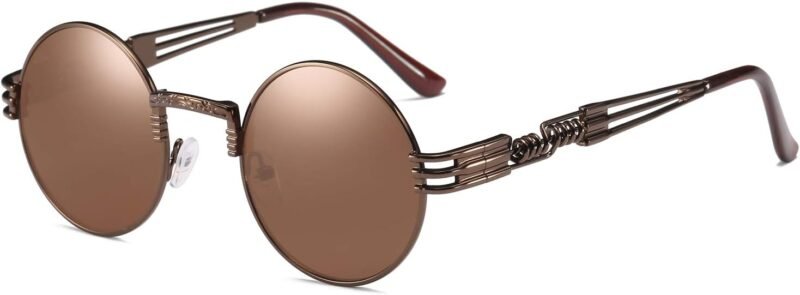 Carsbyvictor Sunglasses Round  Sunglasses Steampunk Metal Classic Frame Mirror Lens(C1:Black Lens+ Silver Frame)